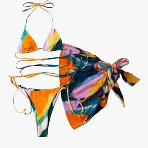 Colorful Bikini Set with Sarong